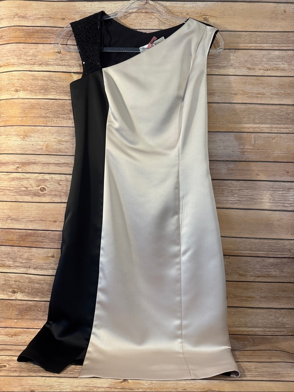 Vintage Maggy London Elegant Two-Tone Black and Ivory Asymmetrical Dress